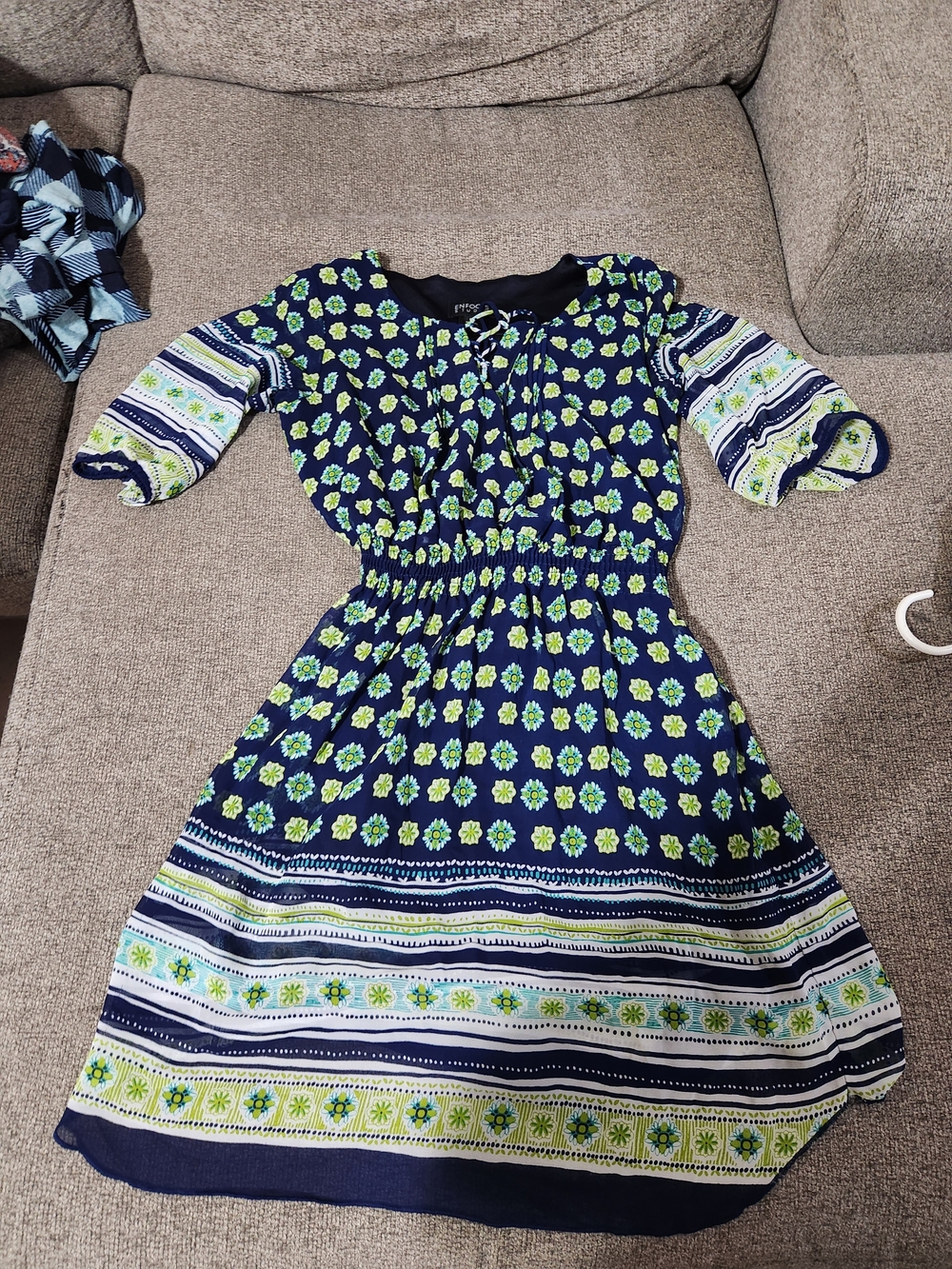 Enfocus Studio Navy Dress with Lime Floral Pattern